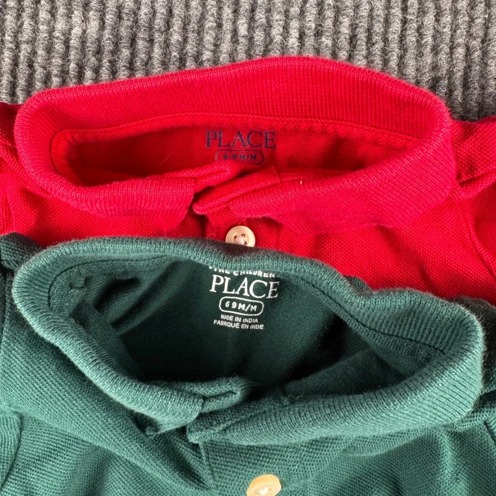 The Childrens Place Kids 6-9M‎ Red and Green Pique Polo Shirts 2 Pack 925